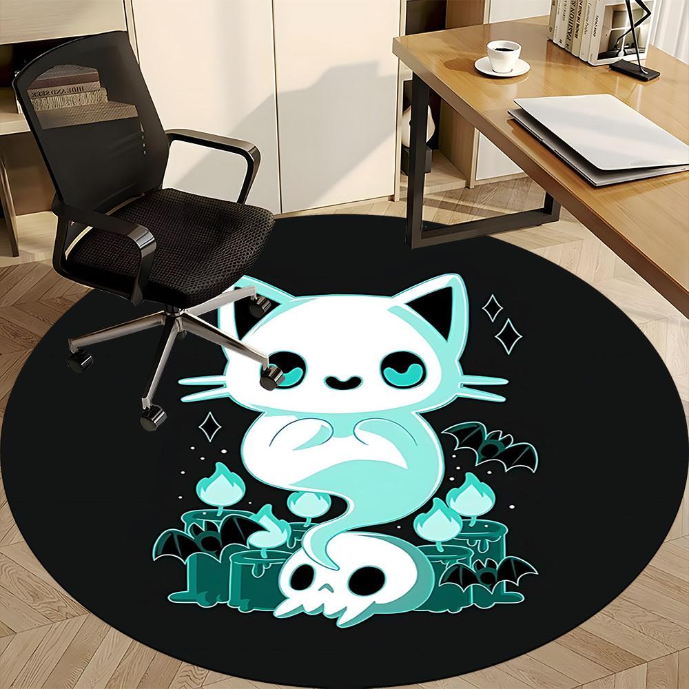 1pc Ghost Cat Office Round Area Rug, Indoor Mat Suitable For Office, Under Office Chairs Bedroom Living Room Home Decor, Room Deco, 074