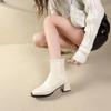 Fashion White Ankle Boots Zipper Round Toe Brand Women's Shoes Boots-Women Winter Footwear Low High Heel Fashion Rubber 2024 Elegant