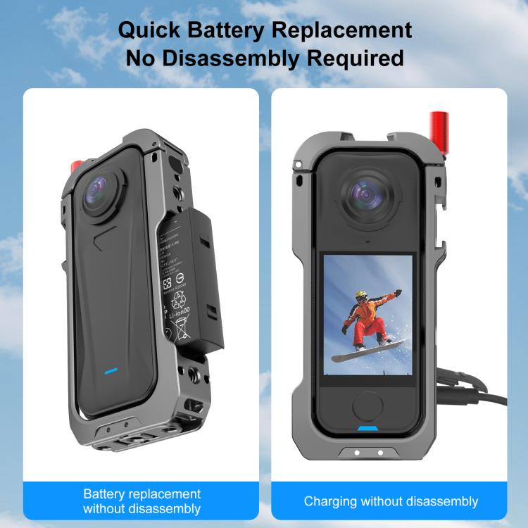 Для Insta360 X4 Air PULUZ Металлическая Защитная Клетка Рама Расширения с Базами для Холодного Ботинка и Крышкой для Объектива (серый)