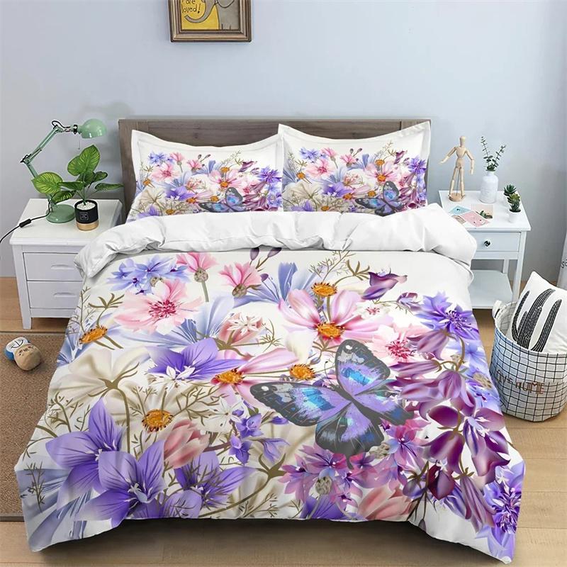 3 Pieces Watercolor Butterflies Duvet Cover Set Blue Butterfly Bed Set White Bedding Kids Girls Quilt Cover Queen Dropship