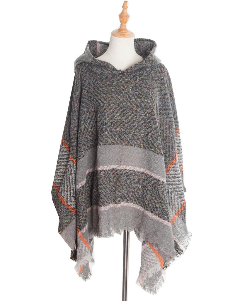 European & American Herringbone Women's Hooded Poncho Pullover (Spring, Autumn, Winter Collection)