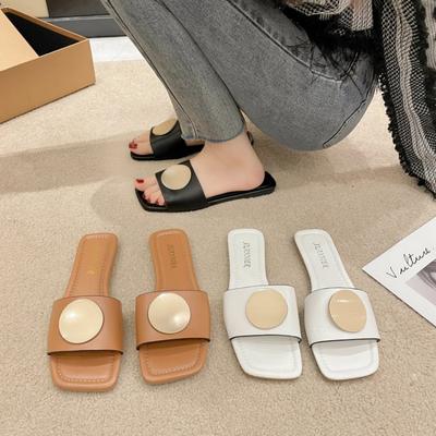 Летние новые модные тапочки на плоской подошве с квадратным носком, повседневная пляжная нескользящая обувь, тапочки для ходьбы на открытом воздухе, Sandalias De Mujer