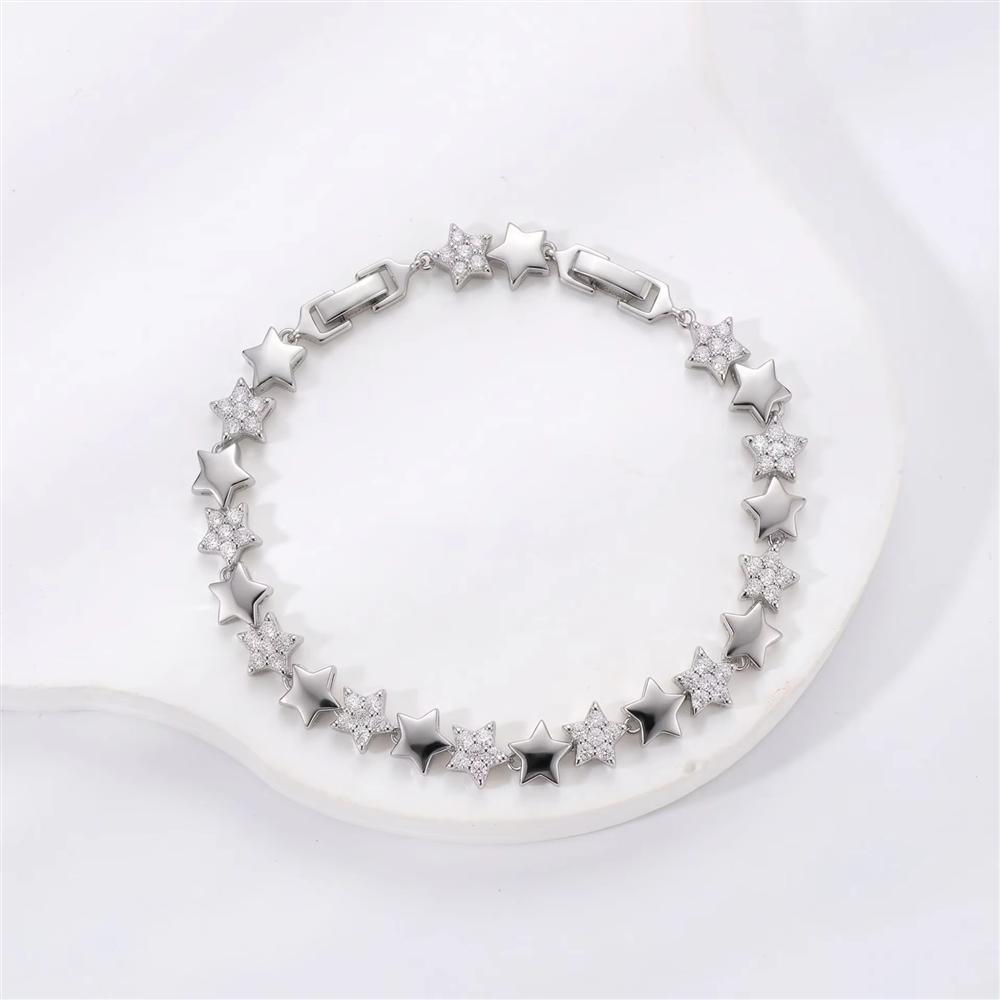Trendy 18K Gold Plated Star Shape Micro Pave Zircon Bracelet Elegant Women Daily Bling Wrist Chain Jewelry Ready Stock