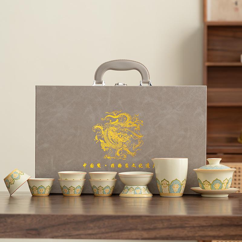 Boutique ceramic enterprise high-end household meeting ceramic kung fu tea set light luxury gift box set exclusive printing