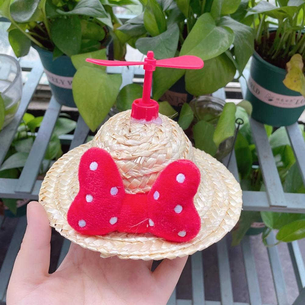 Mini Pet Cat Dogs Summer Straw Hat with Bamboo Dragonfly Hawaii Style Hat for Cats Dogs Funny Accessories