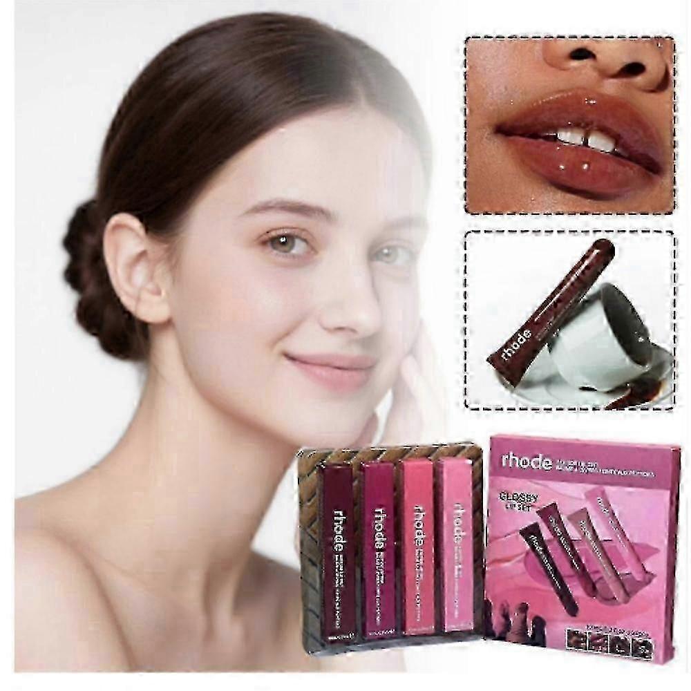 4-in-1 Rhode Nourishing Lip Gloss Set with Vitamin E and Plant Extracts for Daily Moisture and Natural Shine