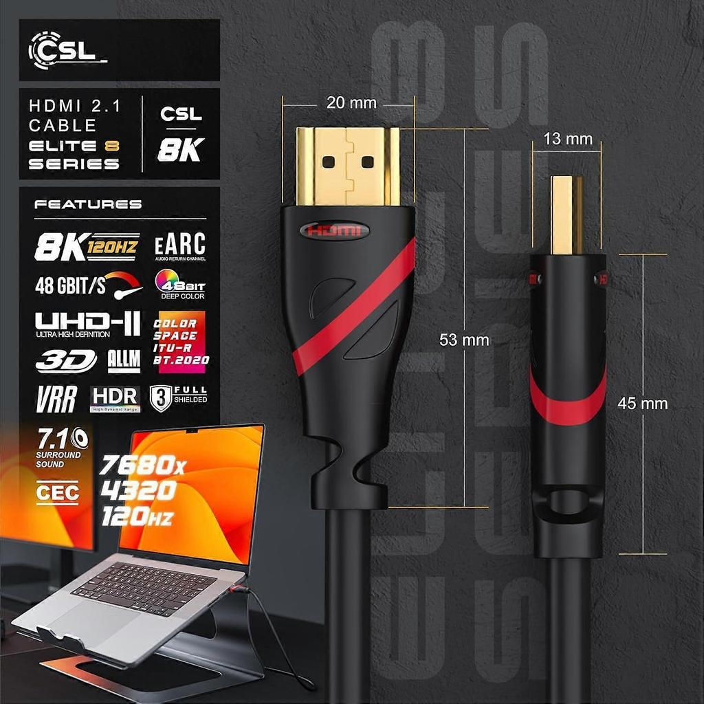 CSL - 8k / 4k HDMI Cable 2.1/2.0 4m - 8K @ 60Hz - 4K @ 120Hz - 48 Gbit/s - 3D -