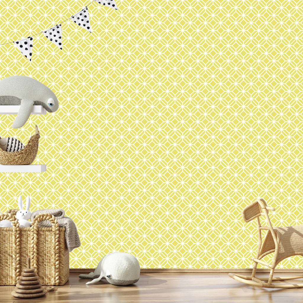 Geometric Pattern Wallpaper Cream and White for Living Room and Bedroom 50x1000