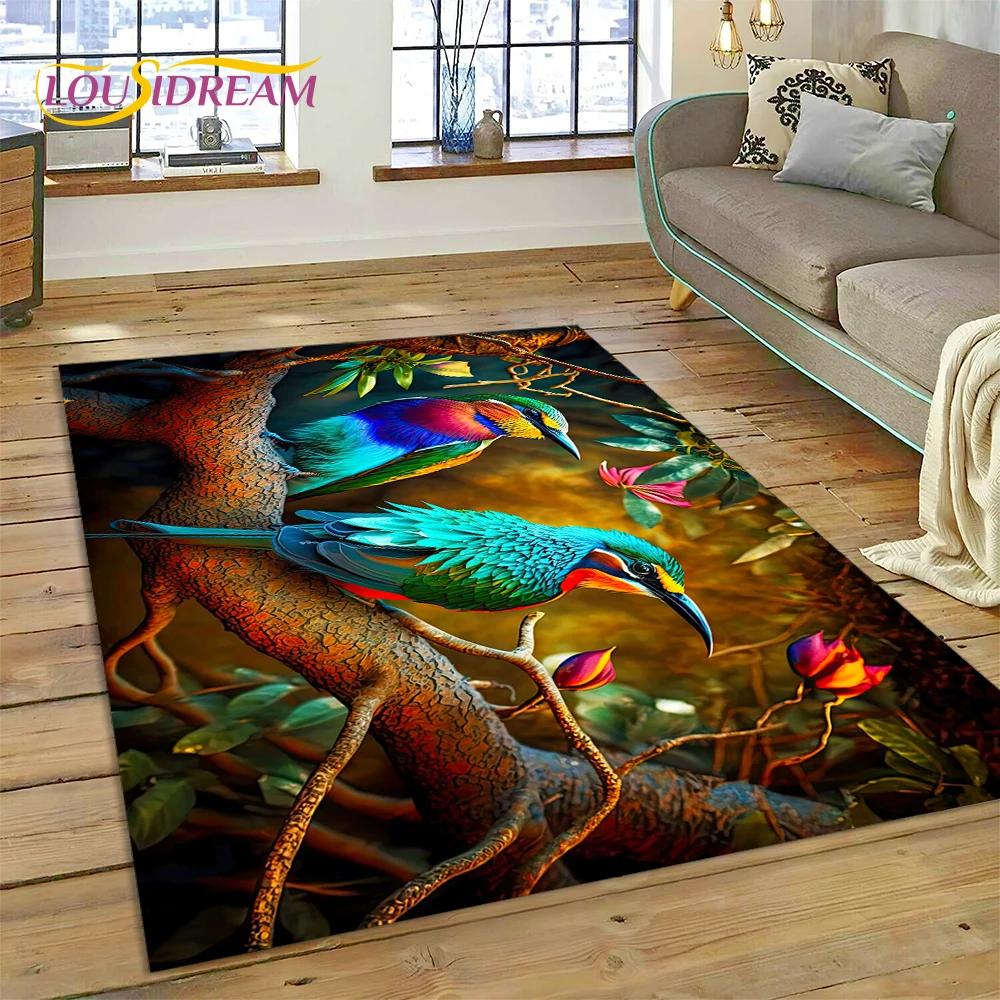 Cute Dream Birds Parrot Peacock Cartoon Rug Carpet for Living Room Bedroom Decor,floor Mat Non-slip Decoration for Sofa Doormat