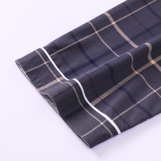 Комплект мужской пижамы из 2 предметов: топы с лацканами и длинными рукавами на пуговицах, эластичные брюки, комплект для сна с клетчатым принтом