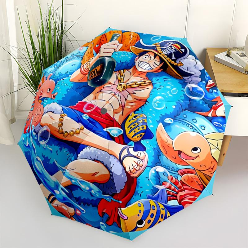 1PC One Piece Luffy Print Umbrella, Featuring Automatic Folding, And Shielding. This Sturdy And Durable Umbrella with Eight Ribs Is Convenient for Out