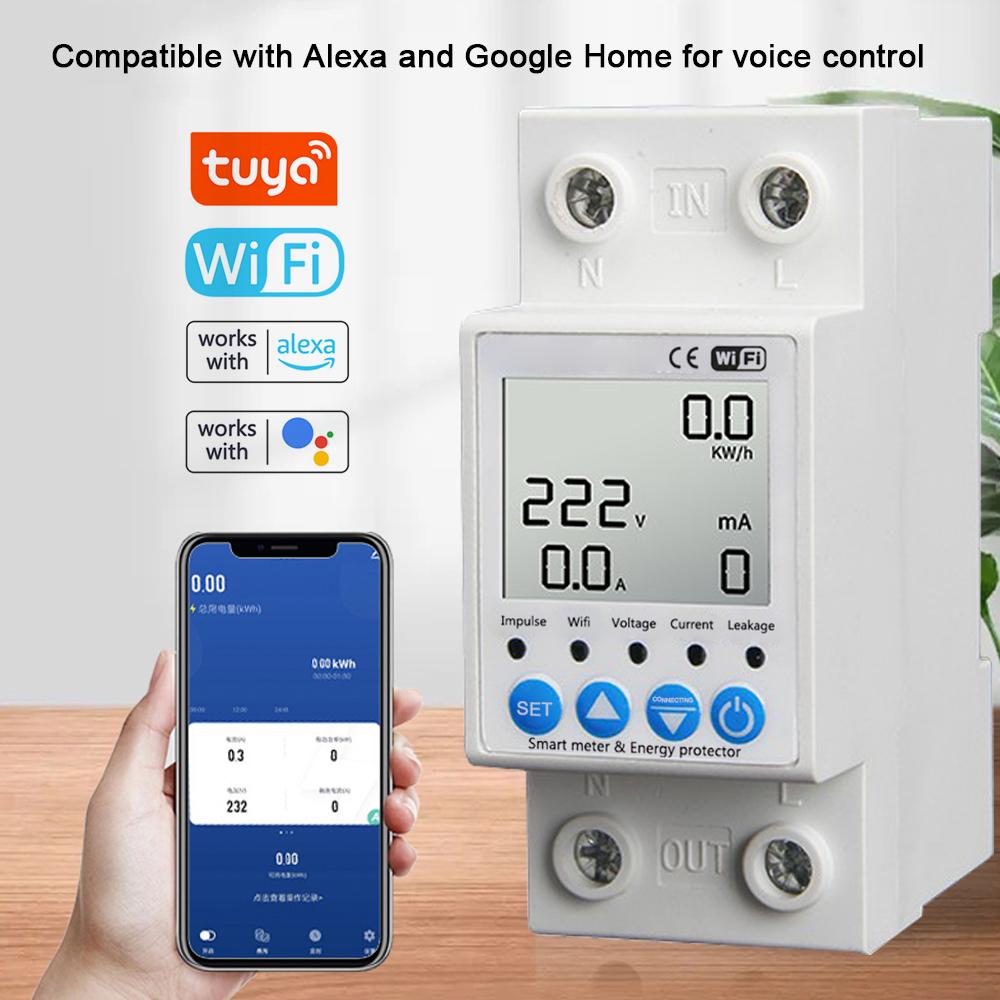 Tuya WiFi интеллектуальный защитный выключатель от утечки, таймер автоматического выключателя, мониторинг напряжения