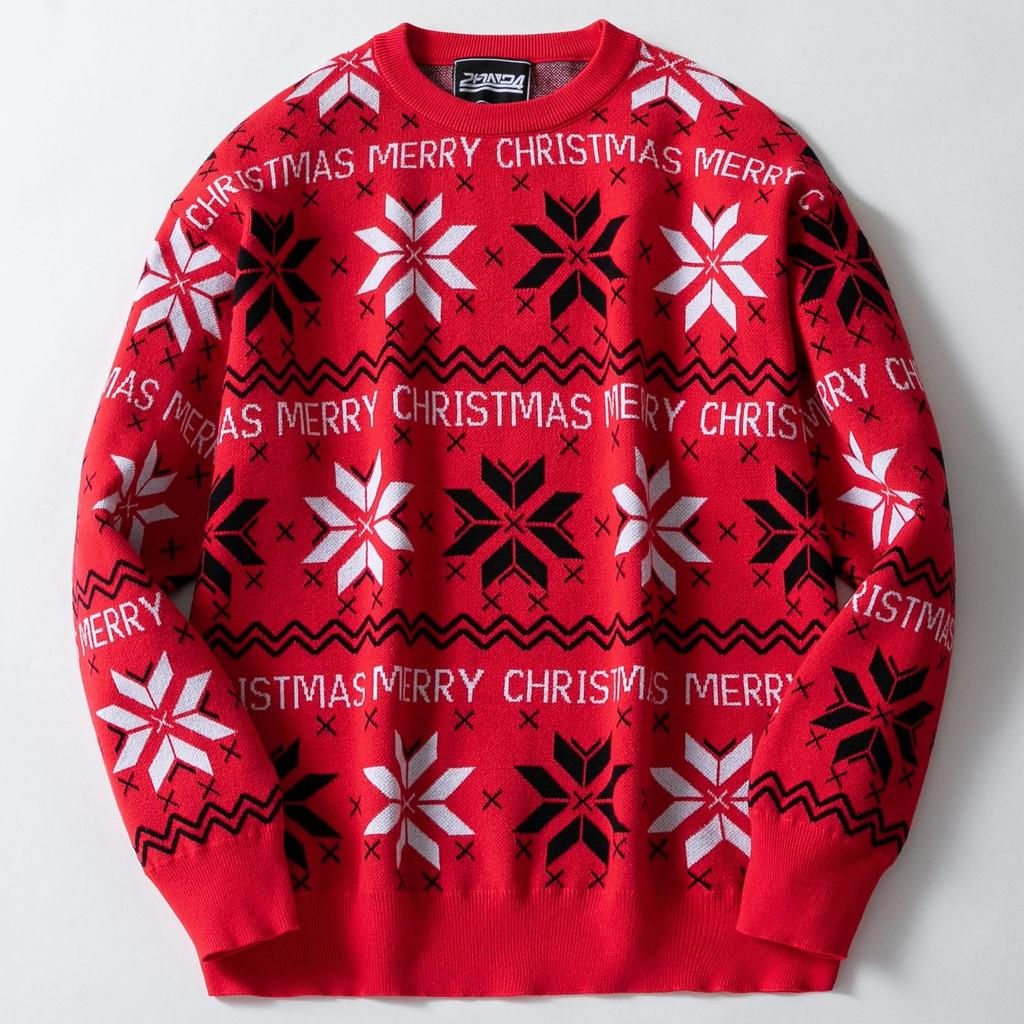 Men's Crew Neck Pullover Sweaters Loose Fit Long Sleeve Knit Cozy Christmas Jumpers Sweater Ugly Knitted Xmas Sweaters Casual Snowflake Knitwear Men