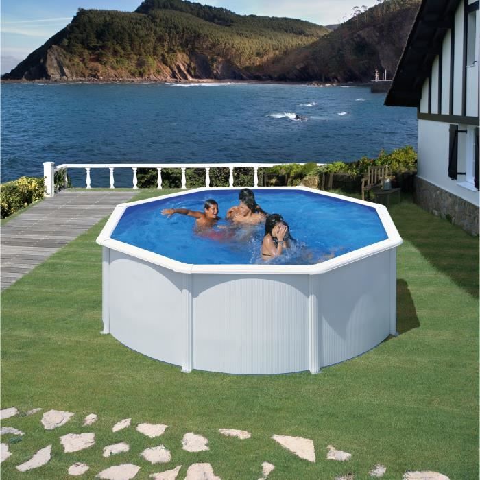 GRE - Kit Piscine hors sol acier ronde blanche Ø370 x 122 cm (Livrée avec filtre à sable et échelle)