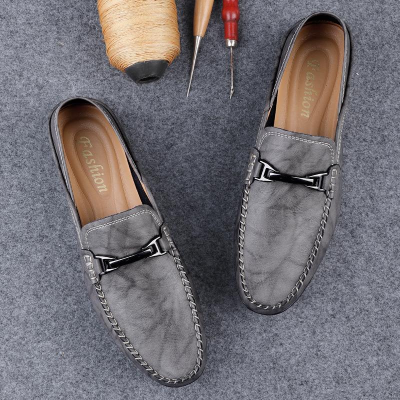 Мужские повседневные мокасины из натуральной кожи, нескользящие, без застежек, кроссовки для ходьбы, удобные мужские туфли для вождения, мокасины