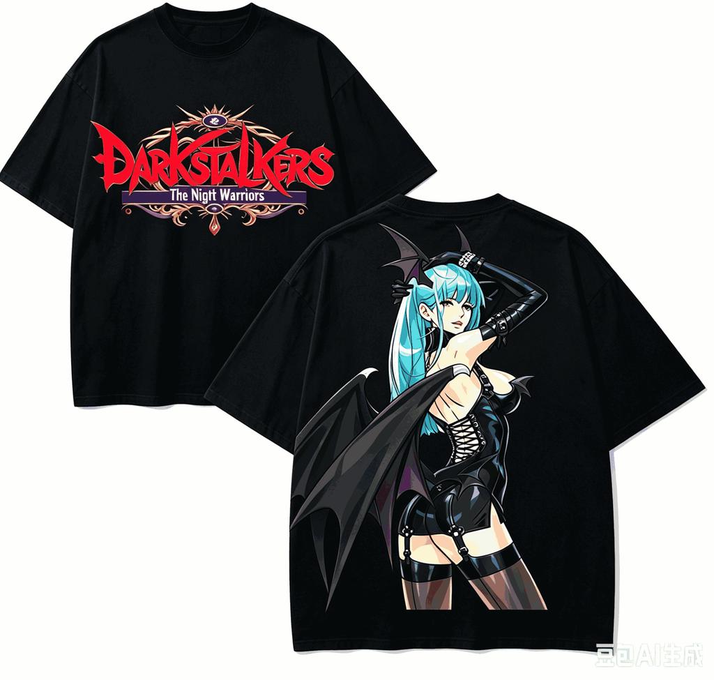 Футболка для любителей аниме Darkstalkers Харадзюку Хлопок Новая модель Уличная мода Оверсайз Унисекс Короткая Для пар Уличная одежда Модная мягкая футболка