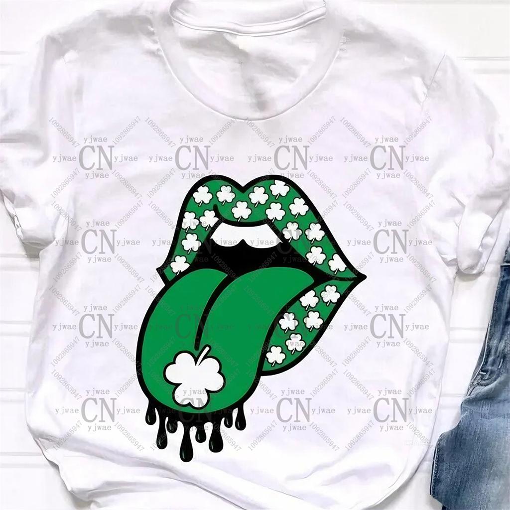 Lucky Lips St Patrick's Day T-shirt Family Matching Tee Irish Shamrock Tee High Quality Polyester Top Summer Men's Women's T-shirt