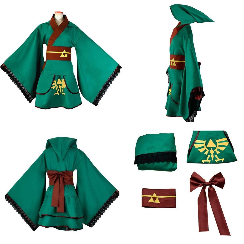 Изысканный зеленый костюм юката кимоно для косплея для поклонников The Legend of Zelda