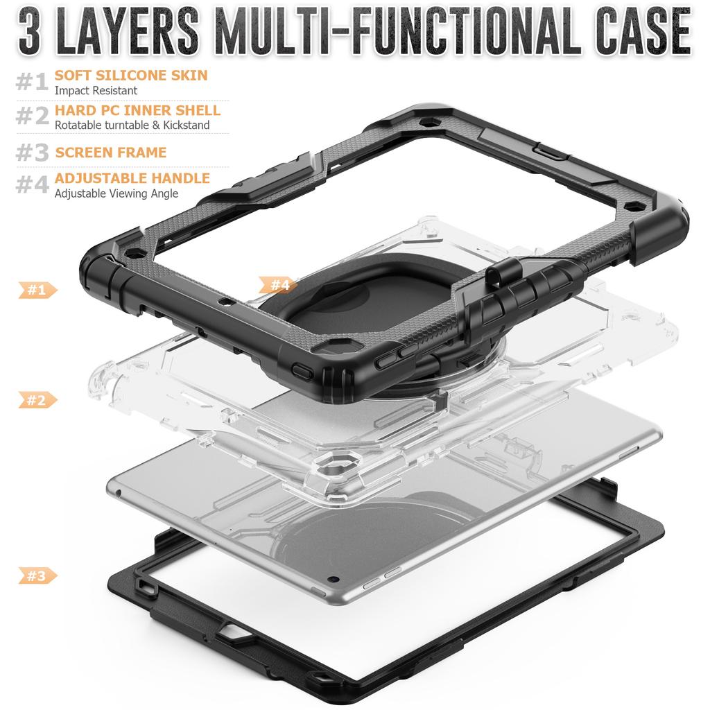 For iPad 10.2 (2021)/(2019)/(2020) Case Ring Kickstand PC+Silicone Shockproof Tablet Cover