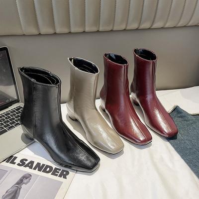 Ретро НОВЫЙ 2025 Осень Зима Ботинки Женские Простые Квадратный Носок Тонкий Каблук Высокий Каблук Короткие Ботинки Эле Ботинок