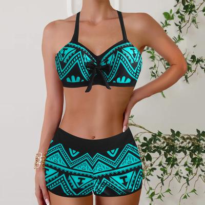 Бикини купальник женский принт купальники на шнуровке бикини комплект сексуальный купальный костюм женский летний пляжный бикини из двух частей