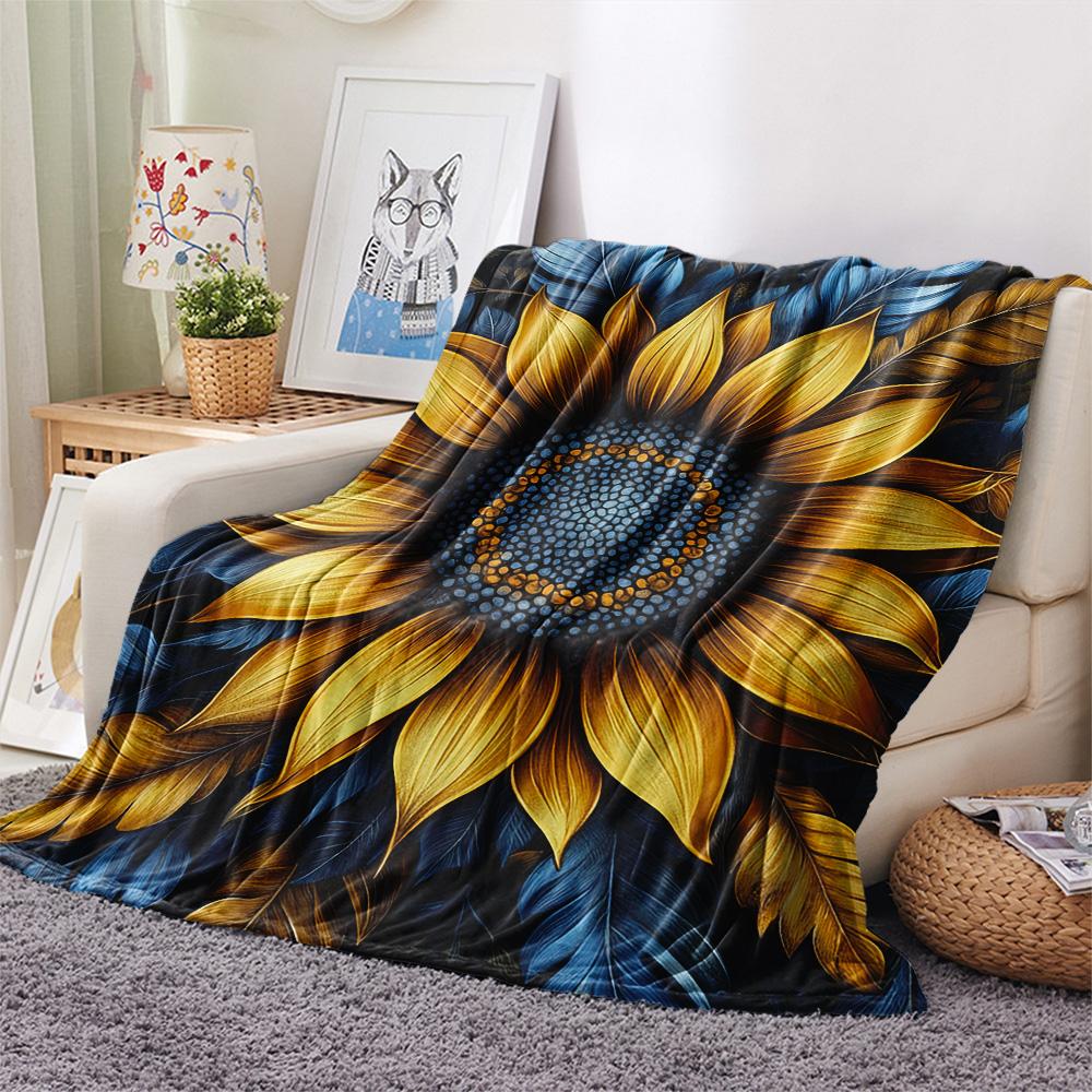 Sunflower Print Flannel Blanket, High quality Comfortable for All Seasons, Home Decor, Warmth and Comfort, Perfect for Christmas Gifts