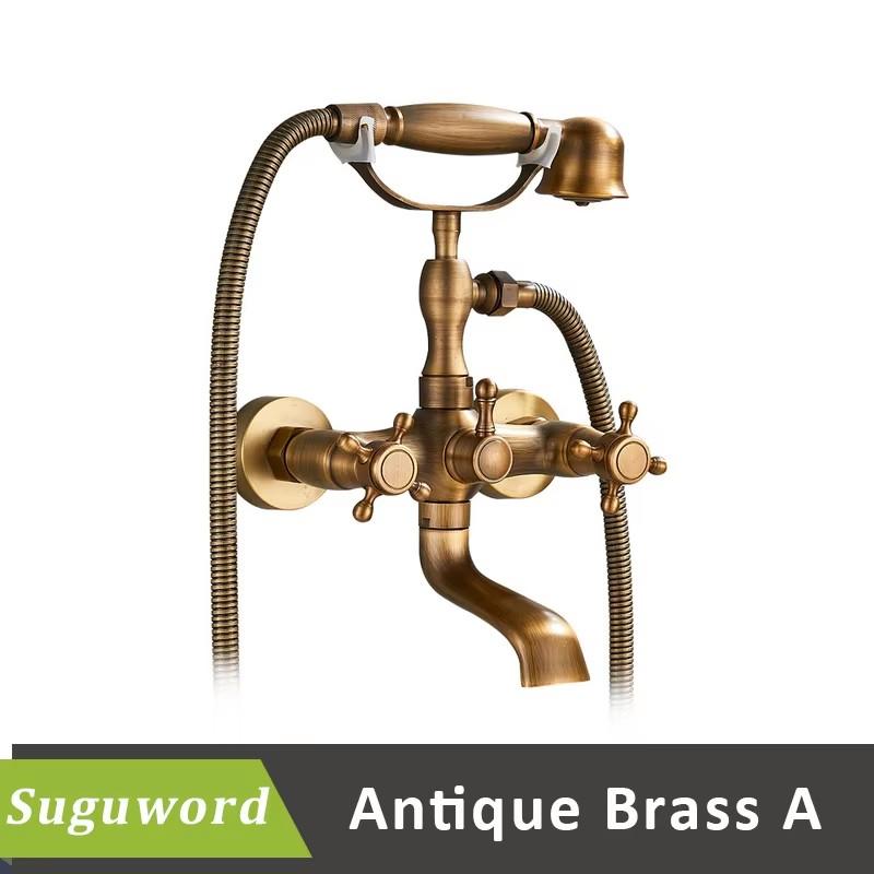 Retro European Bathtub Shower Faucet with Handled Handshower Ceramics Daul Handle Cold Hot Water Mixer Bathroom Tub Faucet
