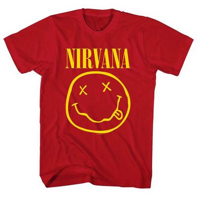 Nirvana Желтая улыбка Красная футболка унисекс