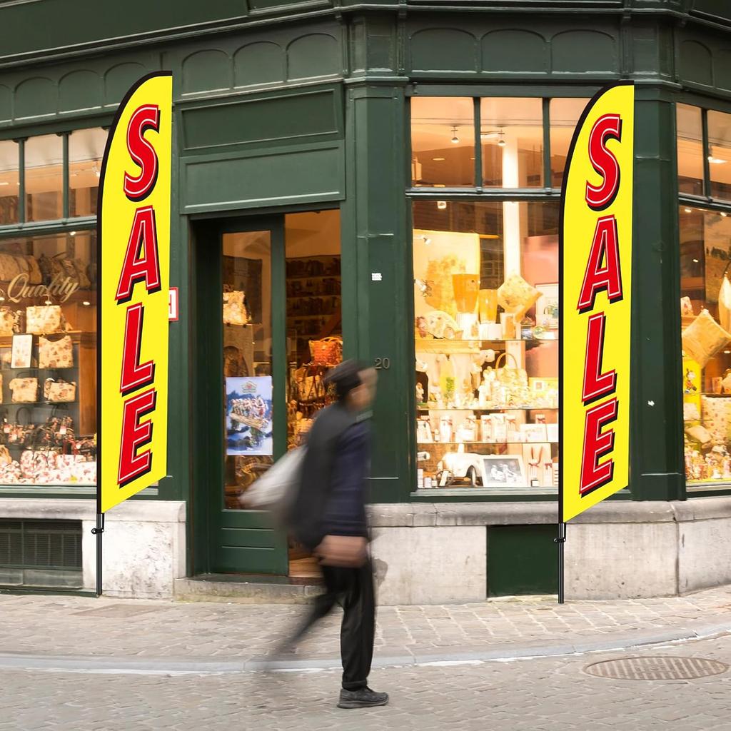 2 Sets Sale Themed Swooper Flag with Storage Bag Flagpole Kit and Ground Stake, 7 ft Sale Banner Feather Flag for Retail Store Business Advertising