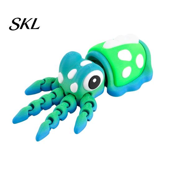 Colorful Desktop Figurine 3D Printed Animal Figures, Articulated Flexible Squid Model Sensory Stress Relief Fidget Toy Toy, Collectible Ocean