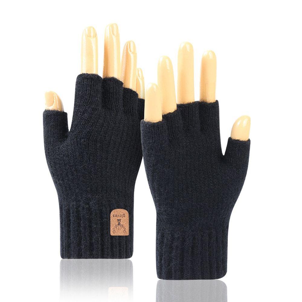 Leather Label Antler Men Wool Mittens Half-finger Gloves Female Gloves Knitted Cashmere Gloves