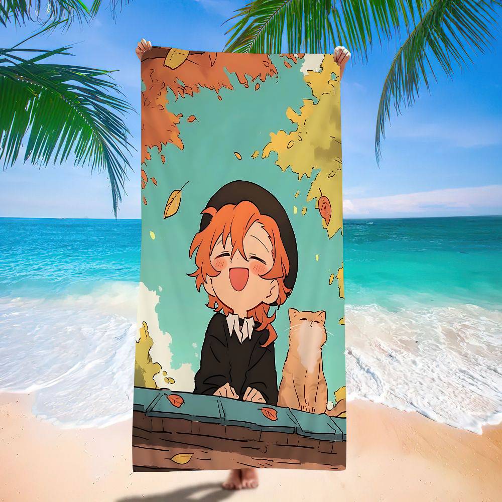 cute Anime Bungo Stray Dogs Microfiber Blanket Quick Drying Beach Towels Oversized Printing Super Absorbent Pool Towel Blanket