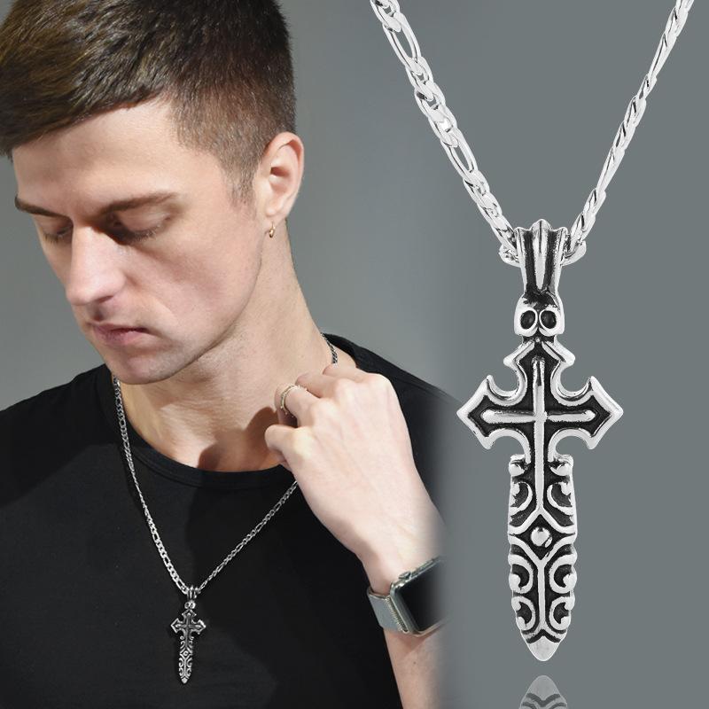 Skull Men'S Necklace Personality Bouncing Retro Titanium Steel Pendant Trendy Men'S Lanyard Japan And Korea Fashion Cross
