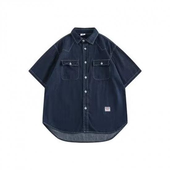 Японский ретро модный бренд летняя свободная джинсовая рубашка с короткими рукавами художественная молодежная рабочая рубашка мужская и женская многослойная куртка