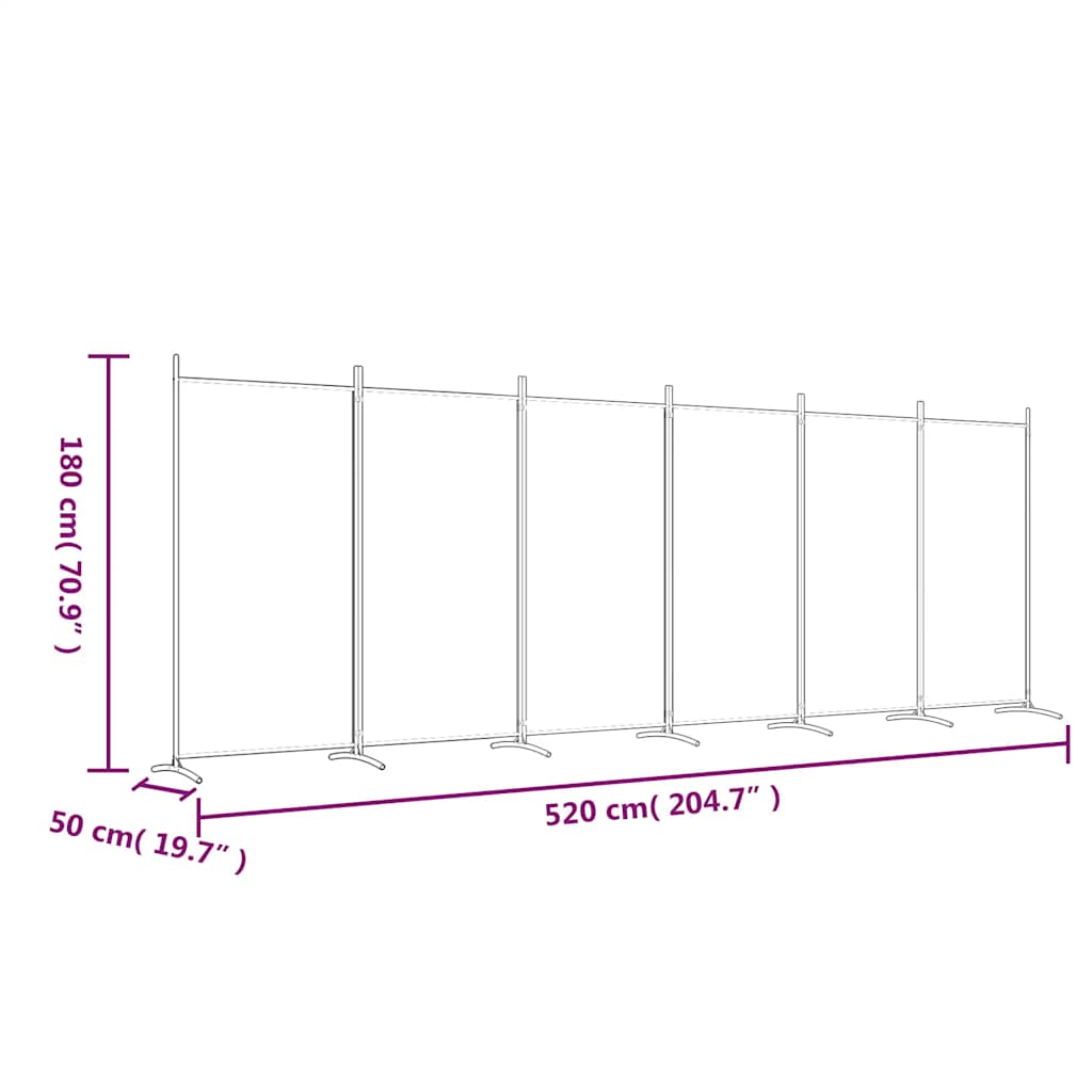 6 Piece White Folding Screen 520 x 180 cm Fabric