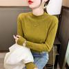 Half High Collar Textured Base Shirt Mid Neck Wrinkled Top Women's Early Autumn Long Sleeved Sweater