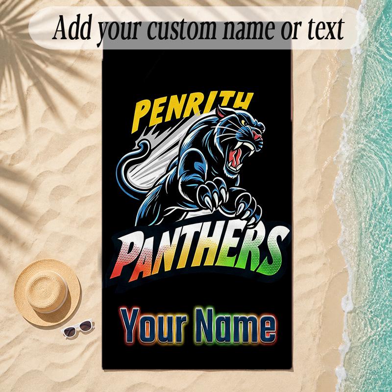 Beach TowelPenrith Panthers Custom Name Text Personalized Soft Towel for Beach Pool Indoor Home Decor Gift