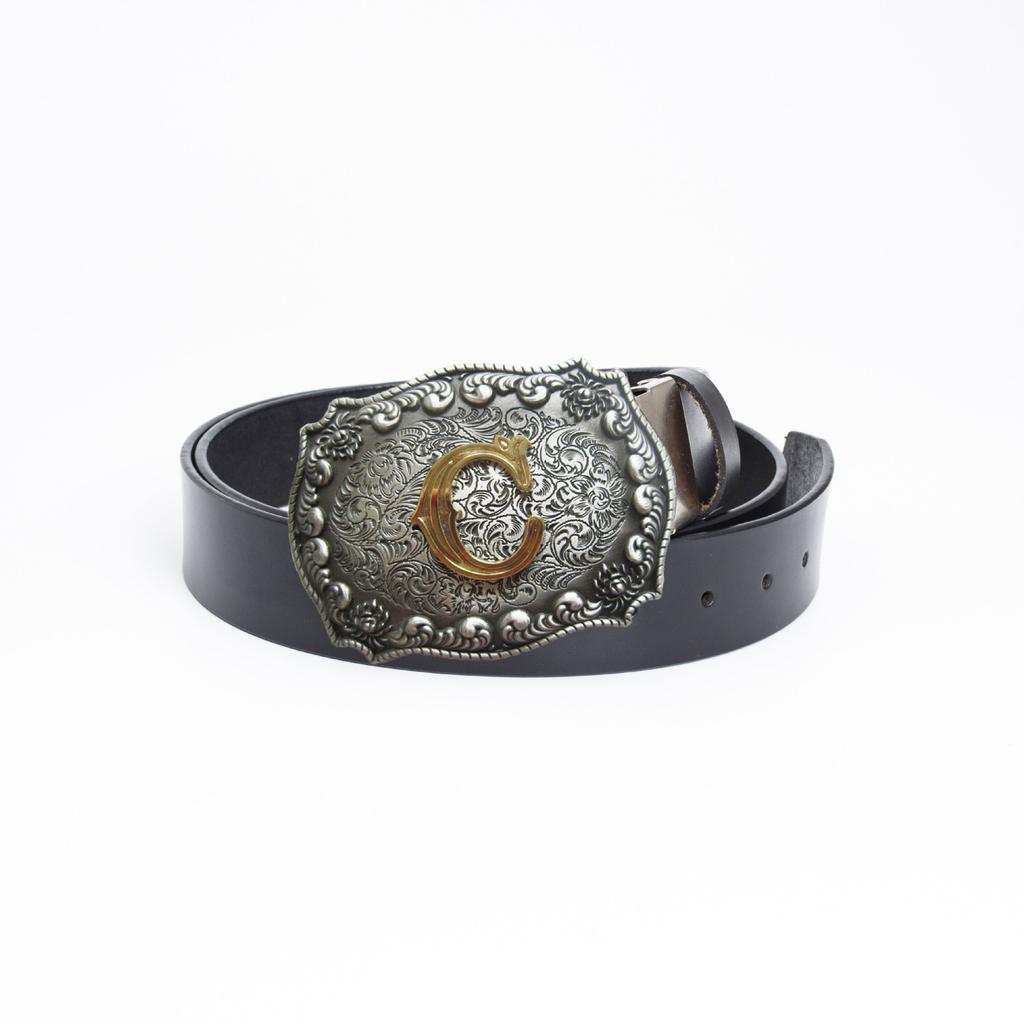 Western Denim Belt Buckle Gold Plated Equestrian Letter C Smooth Buckle Engraved Belt Body Accessories