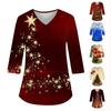 Рождественский женский свободный топ с V-образным вырезом и карманом, с принтом и рукавом три четверти