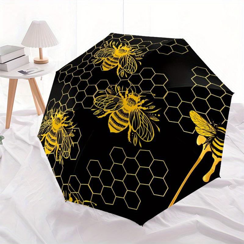 1pc Bee Honeycomb Automatic Open/close Folding Compact Umbrella, 8-Rib Sturdy Canopy, Lightweight Portable, Commuting Use, Gift,061