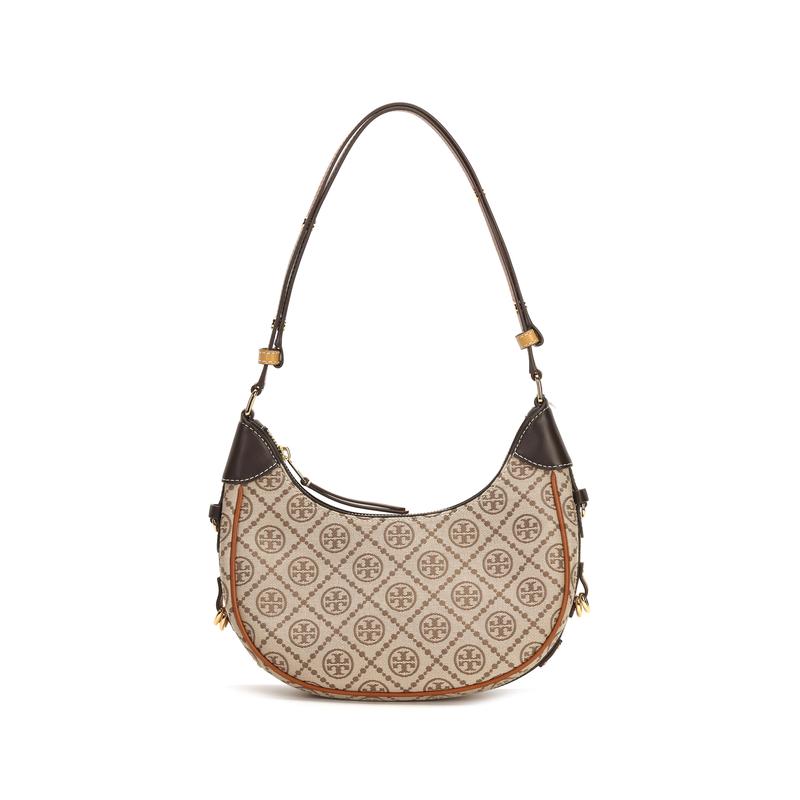 TORY BURCH T Monogram brand printed pattern zipper closure jacquard fabric armpit bag crescent bag hand shoulder bag women's hazelnut brown 161302-371