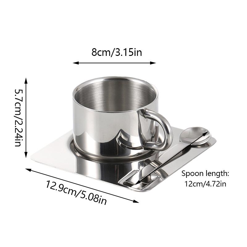 175 мл бытовая чашка для чая из нержавеющей стали с блюдцем и ложкой скандинавский дизайн металлических кофейных чашек
