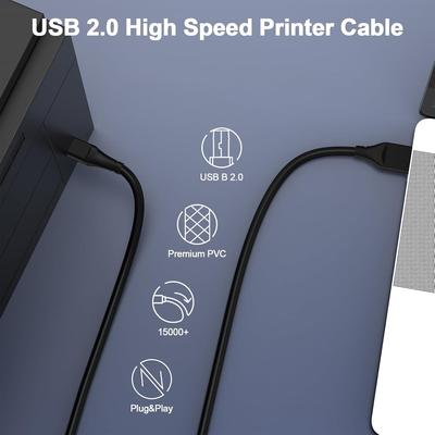 Кабель для принтера 10 футов Высокоскоростной USB A к USB B Кабели для принтера Тип A Папа к B Папа Печатный шнур USB2.0 Шнур для печати сканера для HP Brother Epson Dell