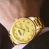 High Quality Luxury Business Diamond All Gold Watch Double Calendar Solid Stainless Steel Butterfly Buckle Men's Waterproof Luminous Quartz Watch
