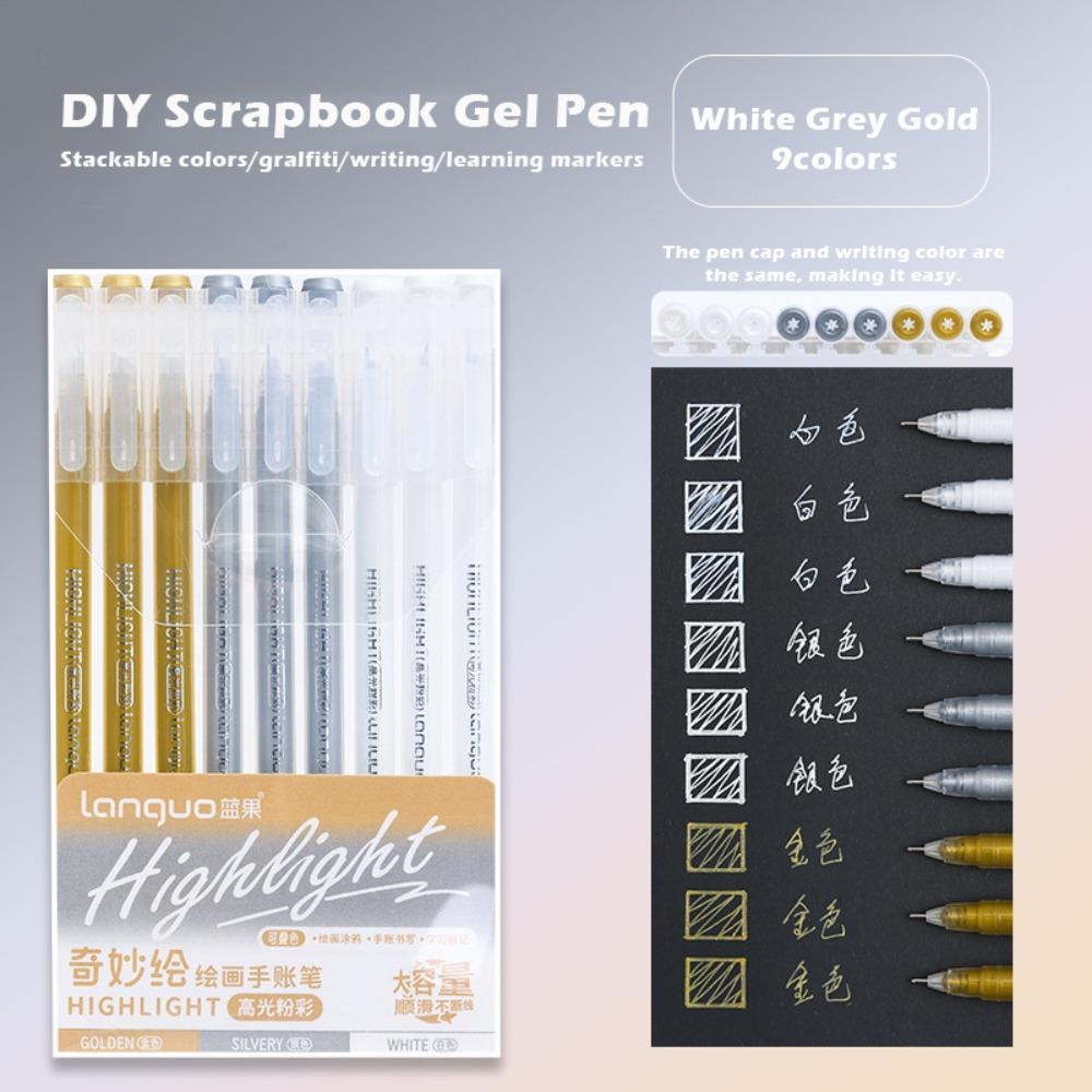 9 цветов/набор Разноцветные гелевые ручки Быстросохнущие маркеры Набор ручек для рукописного учета Канцелярские товары