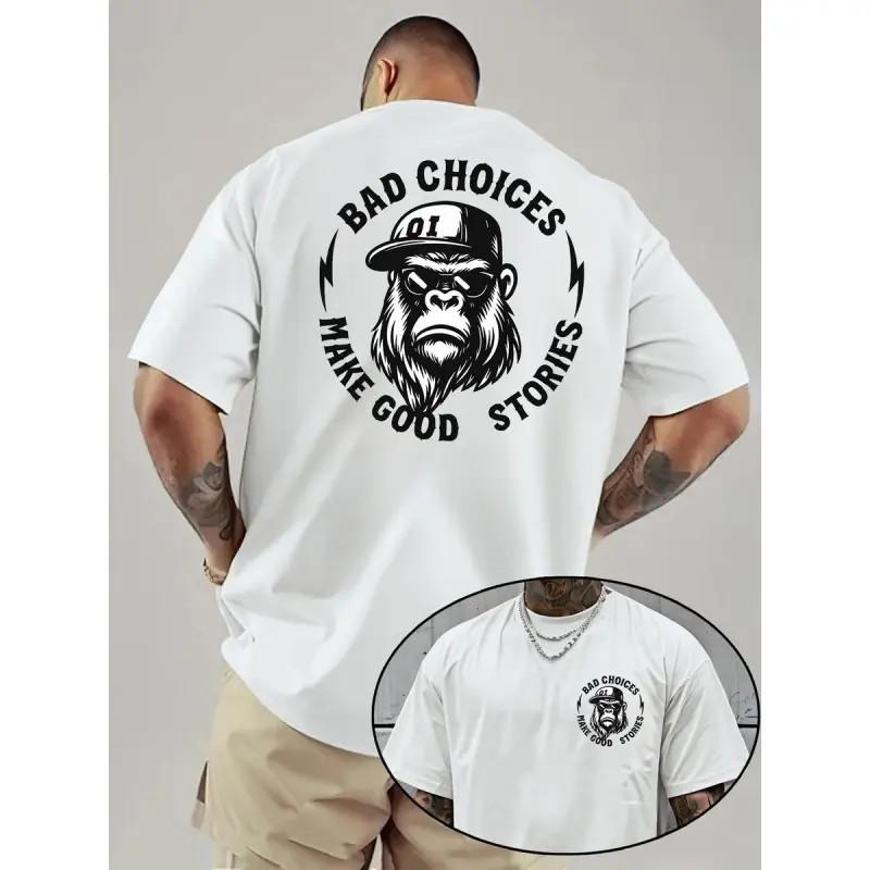 "Bad Choices Make Good Stories" Chimp Graphic T?Shirt, Boxy?Fit Heavy Cotton Tee