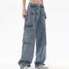 Autumn Vintage Blue High Waist Jeans Women Fashoin Straight Wide Leg Jeans Pants Woman Loose Street Casual Denim Trouser 29651