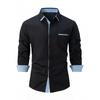 Мужская рубашка в стиле business casual с цветовыми блоками, длинным рукавом и свободным кроем