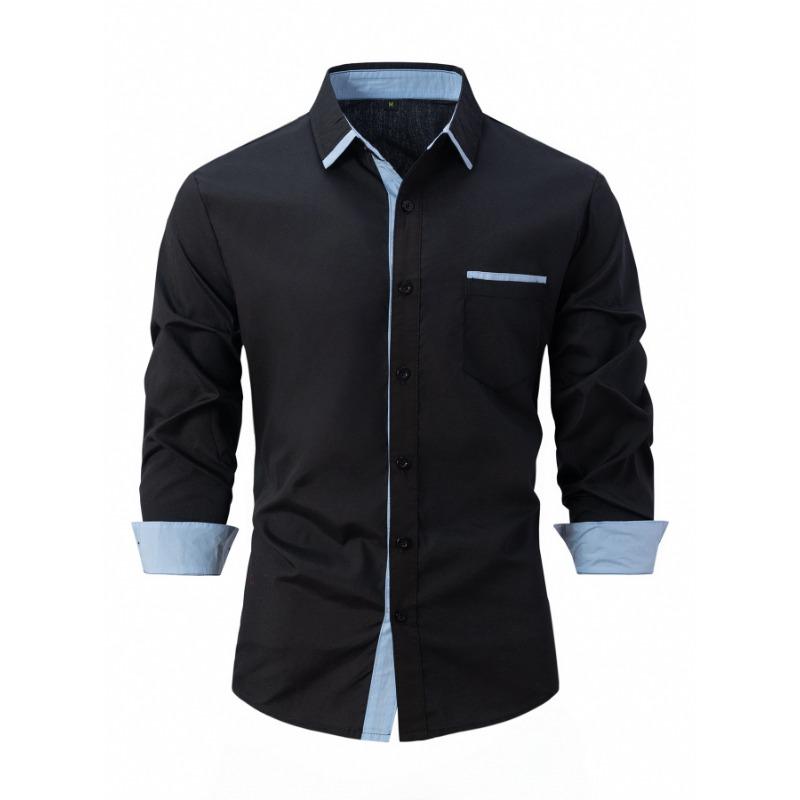 Мужская рубашка в стиле business casual с цветовыми блоками, длинным рукавом и свободным кроем