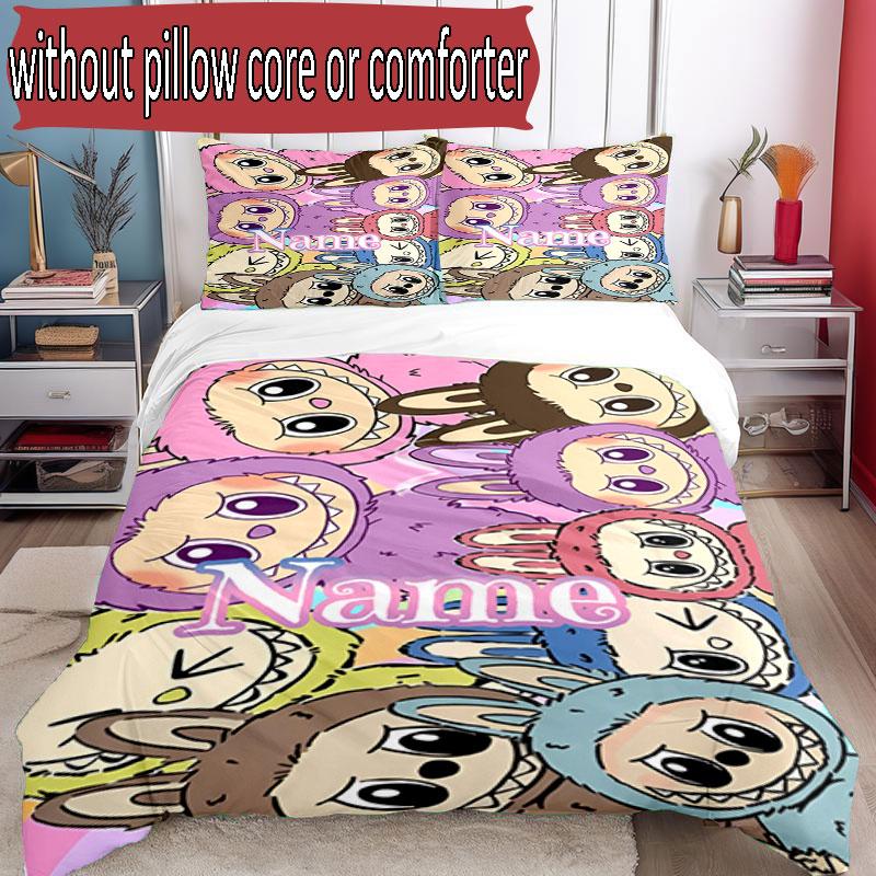 3pcs Duvet Cover Set (1*Duvet Cover + 2*Pillowcase, Without Core), Custom Name Labubu Pattern Bedding Set, Home Bedroom Decor Gift